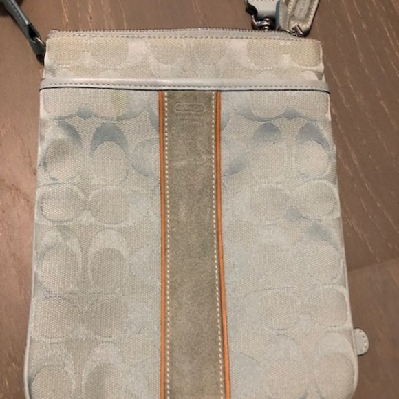 Coach Baby Blue Suede and Fabric Cross Body Bag - Picture 2 of 12